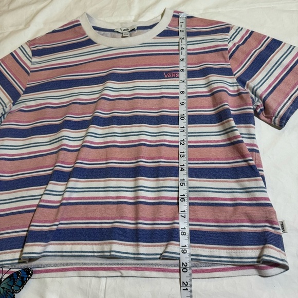 Vans T Shirt Wazzy Striped Cropped Tee Size Extra Large Pink Blue and White - Picture 4 of 9